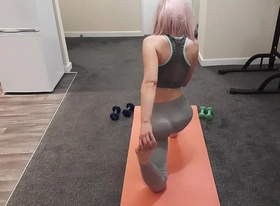 My fit teen roommate let me fuck her after her yoga session and she made me cum inside her