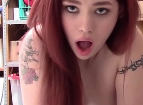 Cute redhead teen busted and fucked by a security guard
