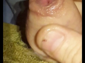 Close up jerking cock in bed for neighbours daughter watching