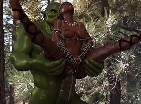 3d savannah queen suffering to fuck with big ogre which has a big cock head